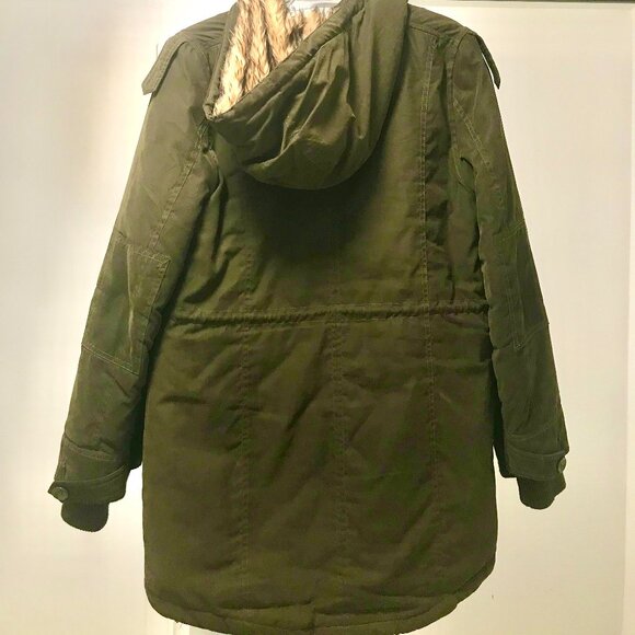 Women's Olive Green Faux Fir-Lined All-Weather Coat Size S - Picture 4 of 5